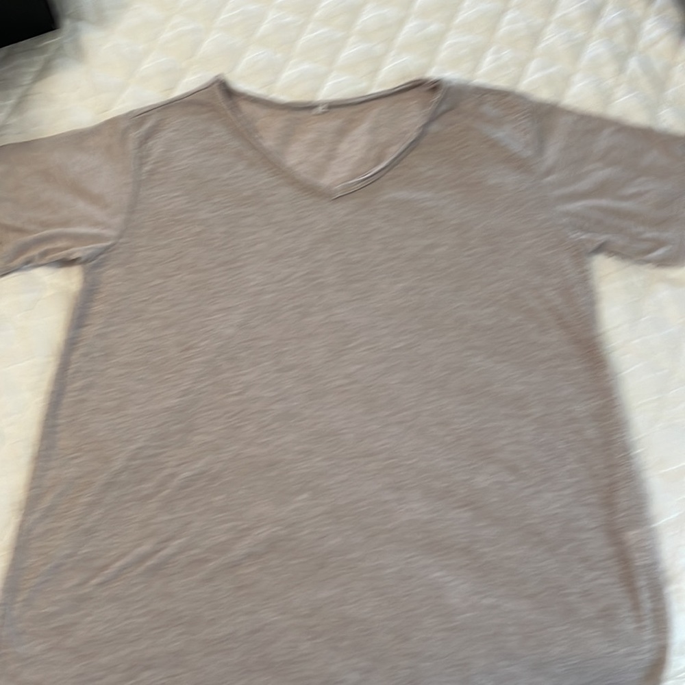 ECU Taupe short sleeve V-Neck Tee size L